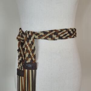 LEI Brown Suede Braided Belt Medium Large Fringe Boho Western Festival Hippie